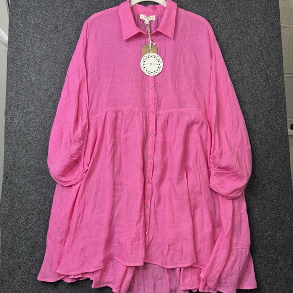 Umgee Tops - Umgee Plus 1XL Hot Pink Button Front Tunic Top Babydoll Gauze Boho NWT